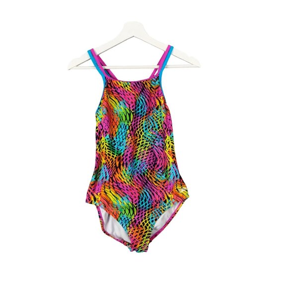 Speedo Multicolor Rainbow Cross Back‎ One Piece Swimsuit Grirls SZ 16 Coastal - Picture 1 of 6